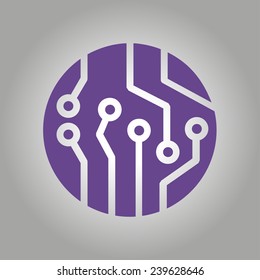 Circuit board  icon. Technology scheme square symbol. Flat design style.