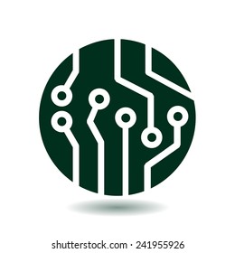 Circuit board  icon. Technology scheme square symbol. Flat design style.
