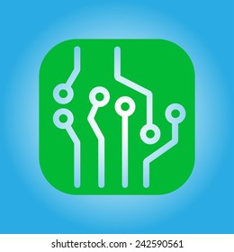 Circuit board  icon. Technology scheme square symbol. Flat design style.