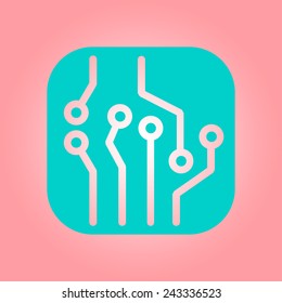 Circuit board  icon. Technology scheme square symbol. Flat design style.