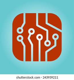 Circuit board  icon. Technology scheme square symbol. Flat design style.