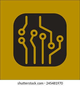 Circuit board  icon. Technology scheme square symbol. Flat design style.