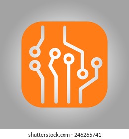 Circuit board  icon. Technology scheme square symbol. Flat design style.