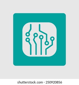 Circuit board  icon. Technology scheme square symbol. Flat design style.