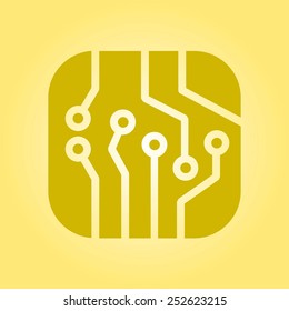 Circuit board  icon. Technology scheme square symbol. Flat design style.