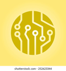 Circuit board  icon. Technology scheme square symbol. Flat design style.