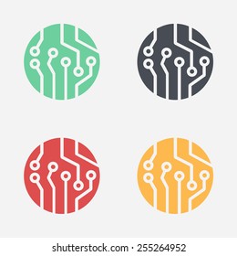 Circuit board  icon. Technology scheme square symbol. Flat design style.