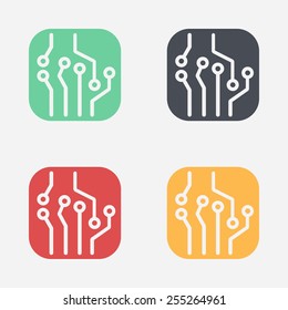 Circuit board  icon. Technology scheme square symbol. Flat design style.