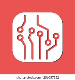 Circuit board  icon. Technology scheme square symbol. Flat design style.