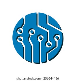 Circuit board  icon. Technology scheme square symbol. Flat design style.