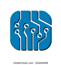 Circuit board  icon. Technology scheme square symbol. Flat design style.