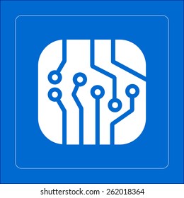 Circuit board  icon. Technology scheme square symbol. Flat design style.