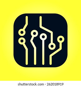 Circuit board  icon. Technology scheme square symbol. Flat design style.