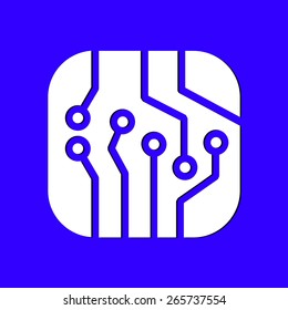 Circuit board  icon. Technology scheme square symbol. Flat design style.