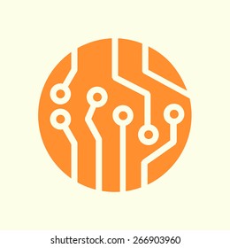 Circuit board  icon. Technology scheme square symbol. Flat design style.