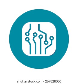 Circuit board  icon. Technology scheme square symbol. Flat design style.
