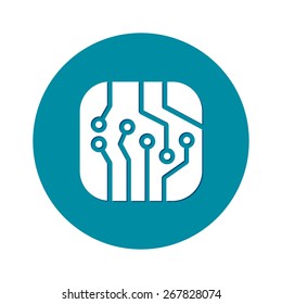 Circuit board  icon. Technology scheme square symbol. Flat design style.