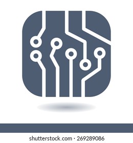Circuit board  icon. Technology scheme square symbol. Flat design style.