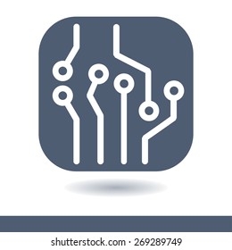 Circuit board  icon. Technology scheme square symbol. Flat design style.