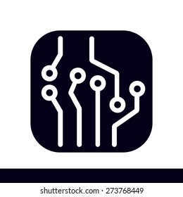 Circuit board  icon. Technology scheme square symbol. Flat design style.
