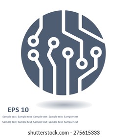 Circuit board  icon. Technology scheme square symbol. Flat design style.