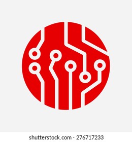 Circuit board  icon. Technology scheme square symbol. Flat design style.