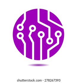 Circuit board  icon. Technology scheme square symbol. Flat design style.