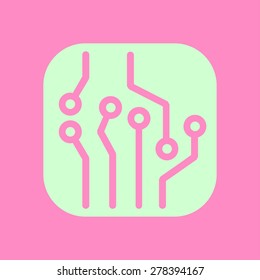 Circuit board  icon. Technology scheme square symbol. Flat design style.