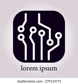 Circuit board  icon. Technology scheme square symbol. Flat design style.