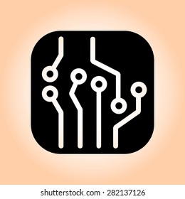 Circuit board  icon. Technology scheme square symbol. Flat design style.