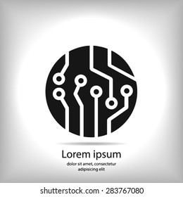 Circuit board  icon. Technology scheme square symbol. Flat design style.