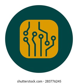 Circuit board  icon. Technology scheme square symbol. Flat design style.