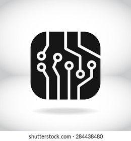 Circuit board  icon. Technology scheme square symbol. Flat design style.