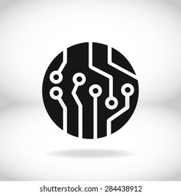 Circuit board  icon. Technology scheme square symbol. Flat design style.