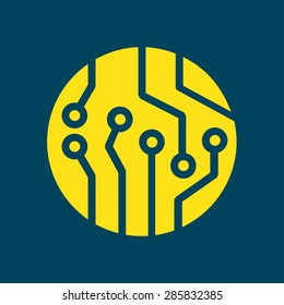Circuit board  icon. Technology scheme square symbol. Flat design style.