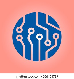 Circuit board  icon. Technology scheme square symbol. Flat design style.