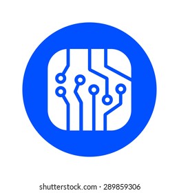 Circuit board  icon. Technology scheme square symbol. Flat design style.