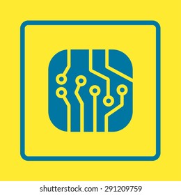 Circuit board  icon. Technology scheme square symbol. Flat design style.