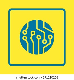 Circuit board  icon. Technology scheme square symbol. Flat design style.