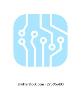 Circuit board  icon. Technology scheme square symbol. Flat design style.