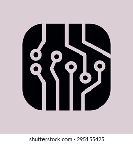 Circuit board  icon. Technology scheme square symbol. Flat design style.