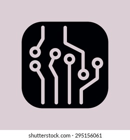 Circuit board  icon. Technology scheme square symbol. Flat design style.