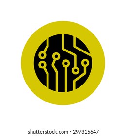 Circuit board  icon. Technology scheme square symbol. Flat design style.