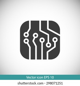Circuit board  icon. Technology scheme square symbol. Flat design style.
