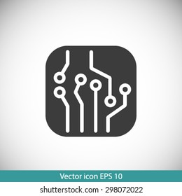 Circuit board  icon. Technology scheme square symbol. Flat design style.