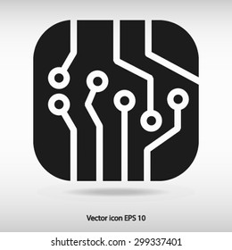 Circuit board  icon. Technology scheme square symbol. Flat design style.