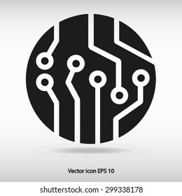 Circuit board  icon. Technology scheme square symbol. Flat design style.