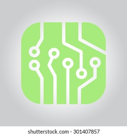 Circuit board  icon. Technology scheme square symbol. Flat design style.