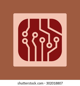 Circuit board  icon. Technology scheme square symbol. Flat design style.