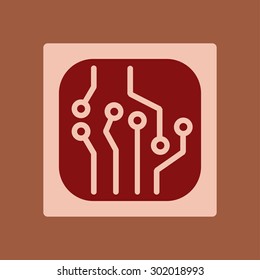 Circuit board  icon. Technology scheme square symbol. Flat design style.